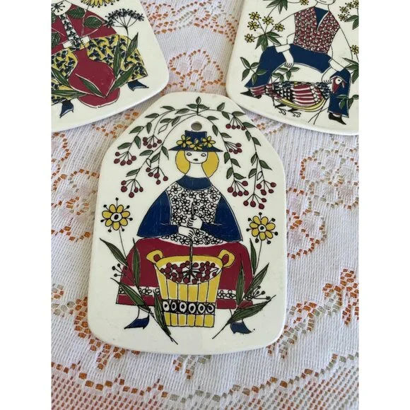 Vintage 1960s Set of 3 Wall Plates Turi Design Mons og Mille Figgjo FF Norway